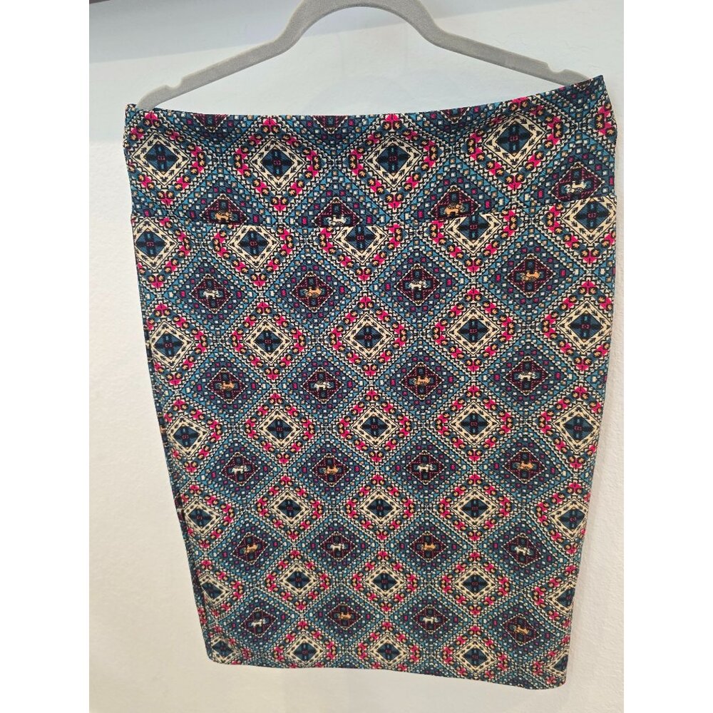 LuLaRoe Pencil Skirt XL Blue Geometric Stretch Soft Knit Womens Apparel